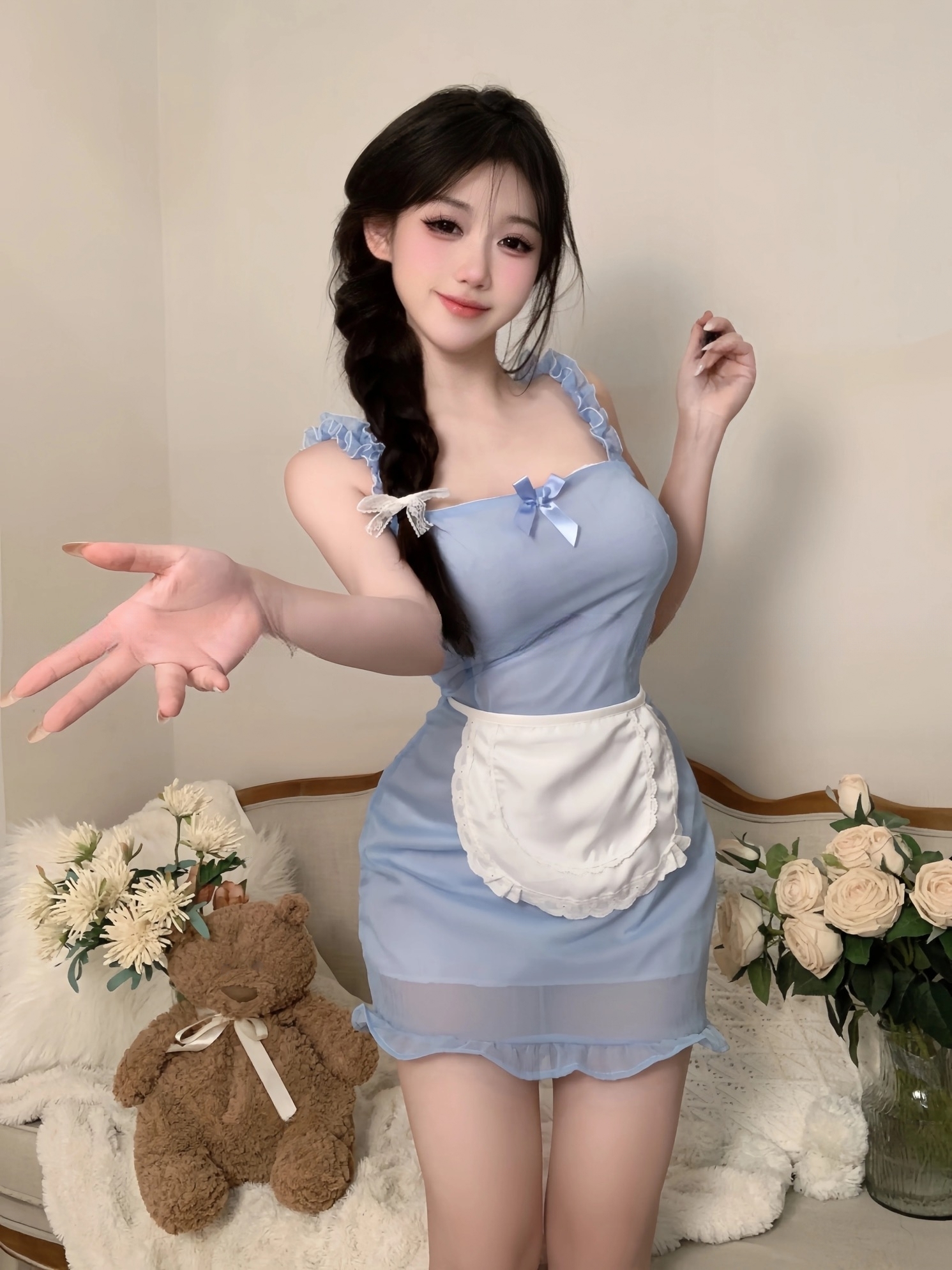 Blue Sheer Maid Mini Dress